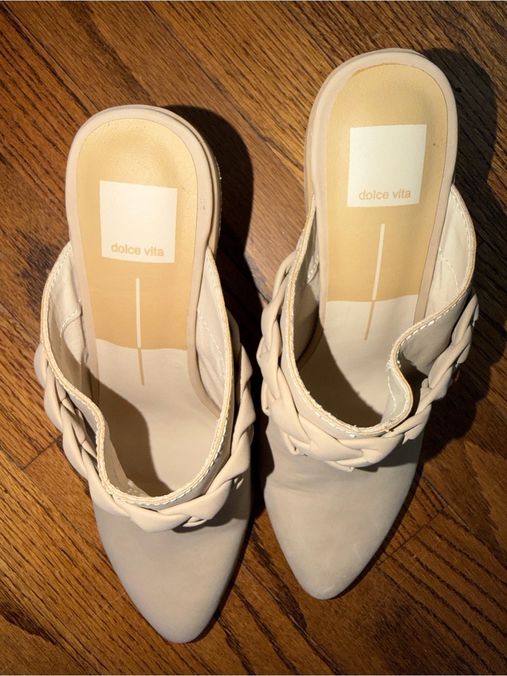 NEW Dolce Vita Cream Braided Pointed-Toe Mule Heels Clog Tan - Picture 3 of 6